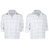 KPop Demon Hunters(2025) Saja Boys Jinu Chemise Blanche à Carreaux Bleus Cosplay Costume