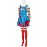 Cosplay Costume Chucky Film Cosplay Robe Rouge et Bleue Femme