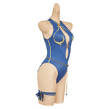 Street Fighter 6 Chun Li Maillot de Bain Bleu Une Pièce Cosplay Costume