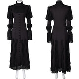 Wicked(2024) Elphaba Robe Noire à Manches Bouffantes Cosplay Costume