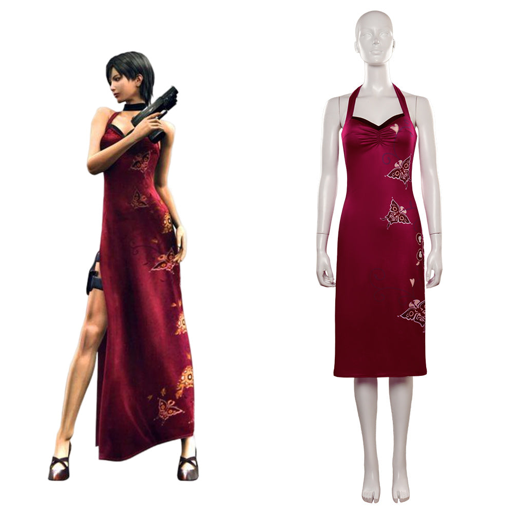 Resident Evil 4 Ada Wong Jeu Cheongsam Robe Rouge Cosplay Costume