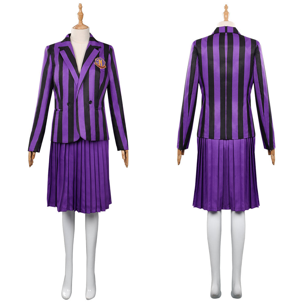 Adulte Wednesday Addams Wednesday Violet Uniforme Scolaire Cosplay Costume Carnaval