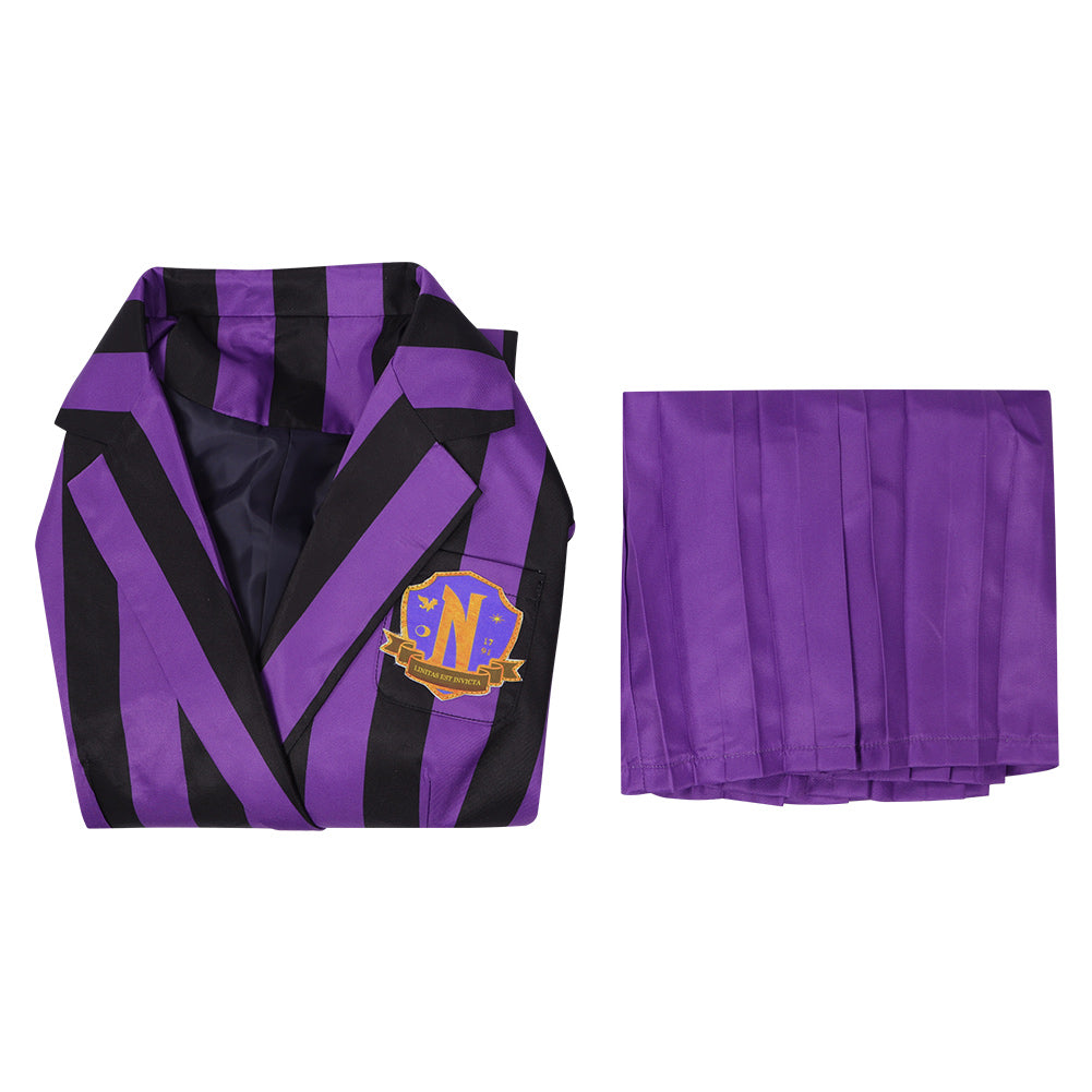 Kids Girls Wednesday Addams Wednesday Cosplay Costume Purple School Uniform Skirt Outfits Halloween Carnival Party Suit