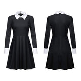 2022 TV Wednesday Addams Manches Longues Noires Robe Cosplay Costume Halloween Carnival