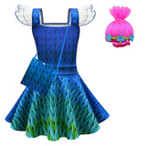 Film Les Trolls 3 Queen Poppy Enfant Robe avec Manches Transparentes Costume